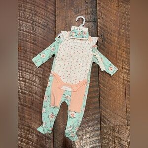 Floral Mint and Peach Kids Outfits (2) with matching bow.  Size 6/9 mos.  NEW